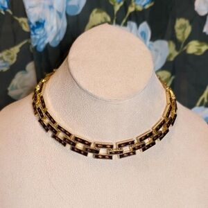 Gold and Brown Enamel Chain Link Choker Necklace
